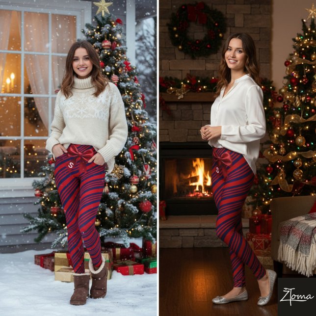 Red Blue Diagonal Stripes Ribbon Background Leggings (Von Creator hochgeladen)