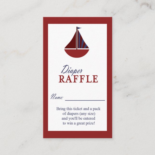 Red & Blue Diaper Raffle Ticket für ein Motorschif Begleitkarte (Vorderseite)