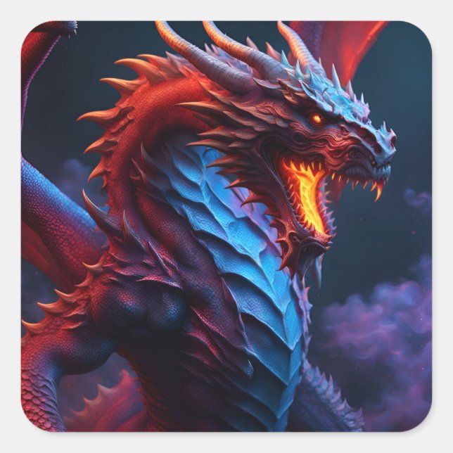 Red & Blue Dragon Quadratischer Aufkleber (Vorderseite)