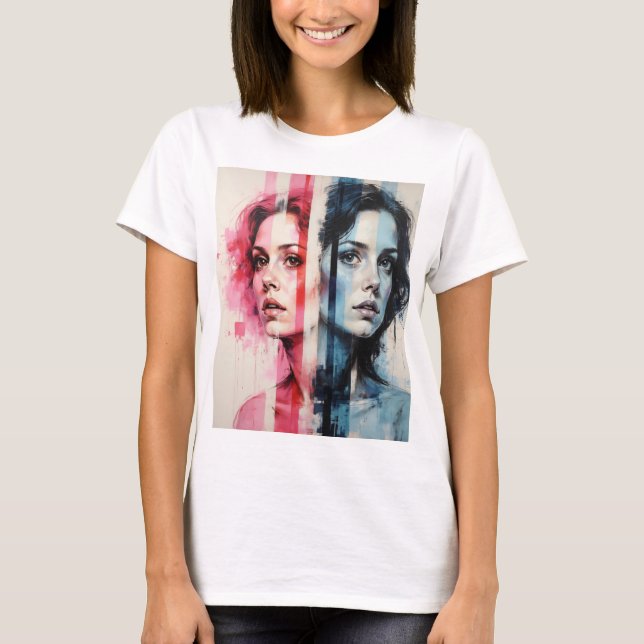 Red & Blue Duality - Twin Portraits in Abstrakt St T-Shirt (Vorderseite)