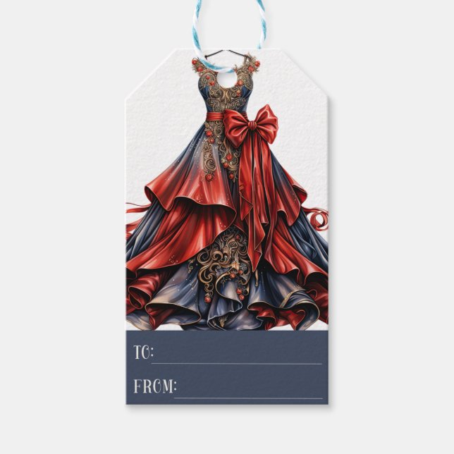 Red Blue Fantasy Dress Gift Tag, Weihnachten Geschenkanhänger (Vorderseite)