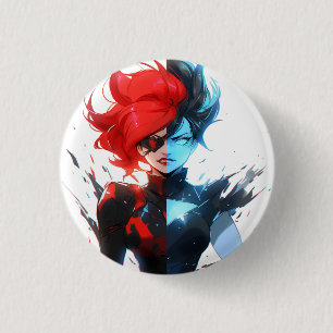 Red Blue Fire Ice Comic Style Anime Girl Button