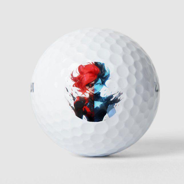 Red Blue Fire Ice Comic Style Anime Girl Golfball (Vorderseite)
