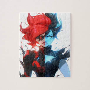 Red Blue Fire Ice Comic Style Anime Girl Puzzle