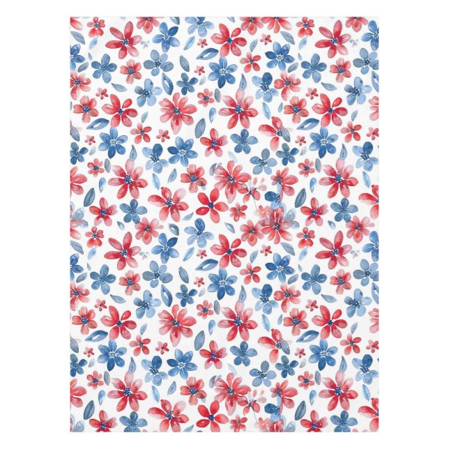Red Blue Floral 4th July Tableclout Tischdecke (Vorderseite)