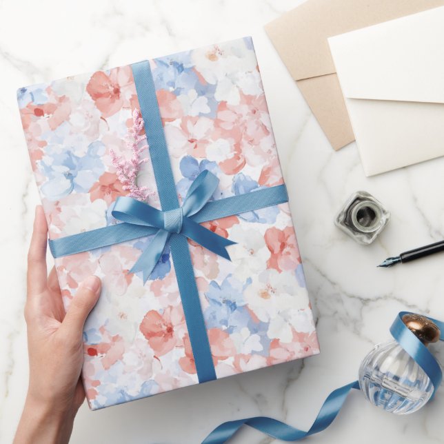 Red Blue Flowers Geburtstag Geschenkpapier (Schenken)