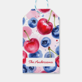Red Blue Fruit Cherry Berry Pattern Geschenkanhänger