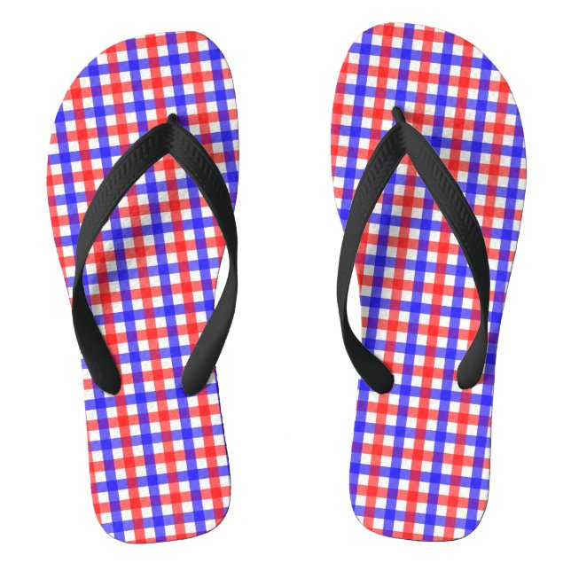 Red Blue Gingham Kariert Pattern Flip Flops (Fußbett)