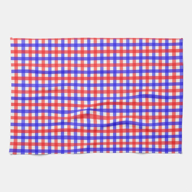 Red Blue Gingham Kariert Pattern Geschirrtuch (Horizontal)