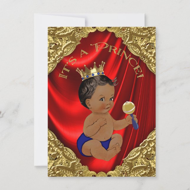 Red Blue Gold Ethnic Prince Baby Dusche Einladung (Vorderseite)