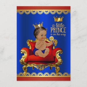 Red Blue Gold Stuhl Ethnic Prince Boy Baby Dusche Einladung