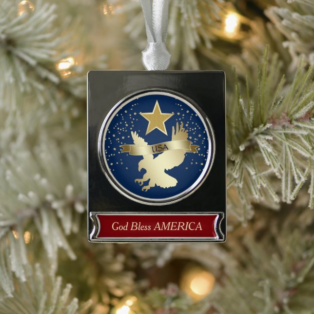 Red Blue Gold USA Eagle Star Banner-Ornament Silber (Baum)