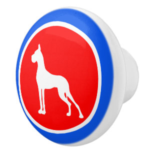 Red Blue Great Dane Keramikknauf