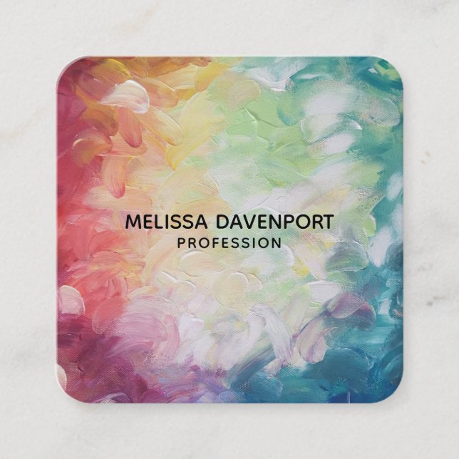 Red Blue Green Abstrakt dick Textil Paint Quadratische Visitenkarte (Vorderseite)