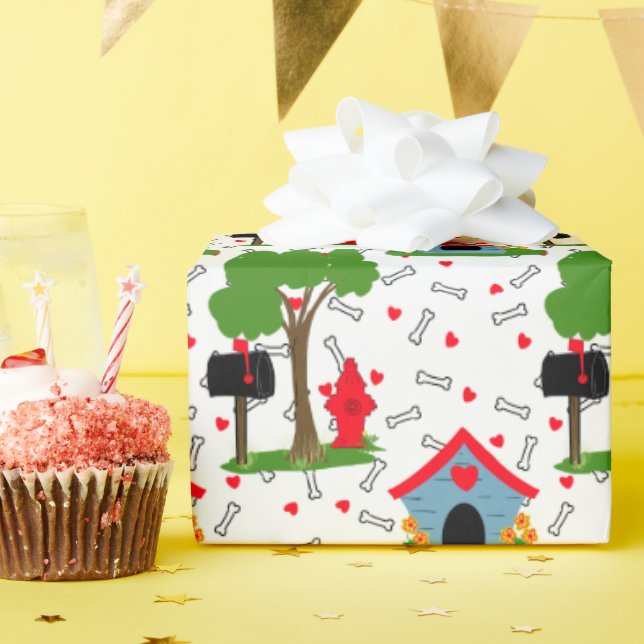 Red blue green dog house bones  geschenkpapier (Geburtstagsparty)