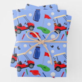 Red Blue & Green Golf Geschenkpapier Set