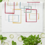 Red Blue Green Yellow Squares Mitte des Jahrhunder Geschirrtuch<br><div class="desc">Dieses trendige,  moderne Küchenhandtuch aus der Mitte des Jahrhunderts besticht durch dunkelrote,  hellblaue,  weiche grüne und gelbe abstrakte Quadrate und Rechtecke. Es wird durch dünne,  abstrakte Quadrate und Rechtecke hervorgehoben. Fügen Sie Ihrem Küchendekor einen Pop Retro-Spaß hinzu!</div>