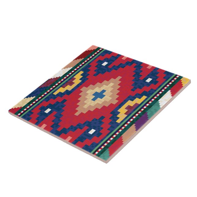 Red Blue Green Yellow White Oriental Kilim Rug Fliese (Seite)