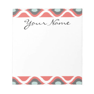 Red Blue Grey Geometric Ikat Tribal Print Pattern Notizblock