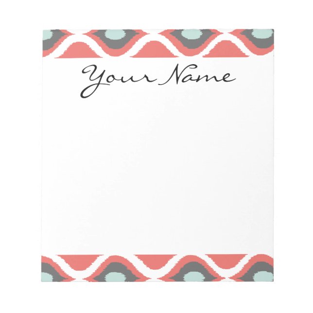 Red Blue Grey Geometric Ikat Tribal Print Pattern Notizblock (Vorderseite)