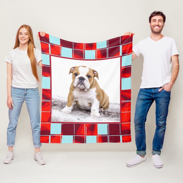 Red Blue Kariert Bulldog Hund Foto Fleecedecke (Beispiel)