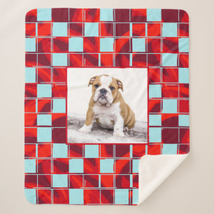 Red Blue Kariert Bulldog Hund Foto Sherpadecke