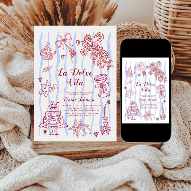 Red Blue Lemon La Dolce Vita Bridal Shower Einladung (Von Creator hochgeladen)