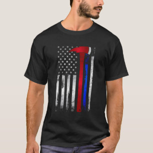 Red Blue Line American Flag Ax Firefighter P T-Shirt