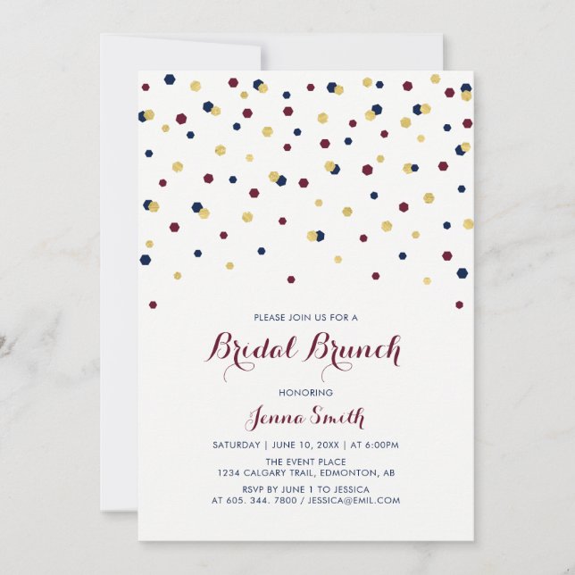 Red & Blue Modern Confetti Wedding Brautparty I Einladung (Vorderseite)