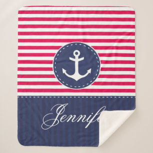 Red Blue Nautic Anchor Design Individuelle Name Sherpadecke