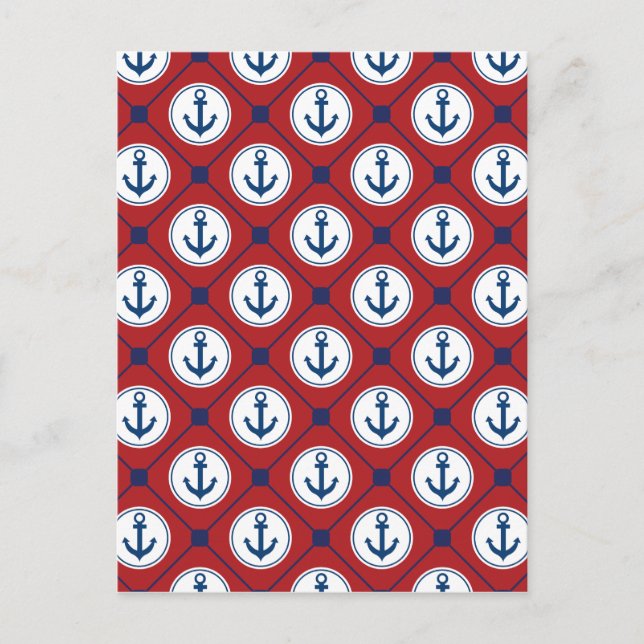 Red Blue Nautic Anchor Muster Postkarte (Vorderseite)
