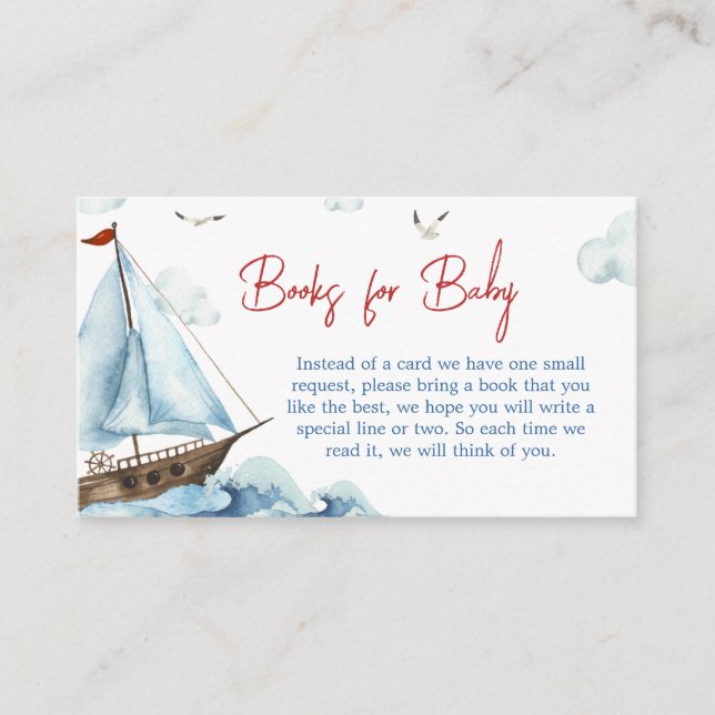 Red Blue Nautical Baby Showbücher für Baby Begleitkarte (Vorderseite)