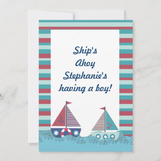 Red Blue Nautical Segelboot Kinderdusche einladen Einladung