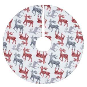 Red Blue Nordic Pattern Rentier Weihnachten Polyester Weihnachtsbaumdecke