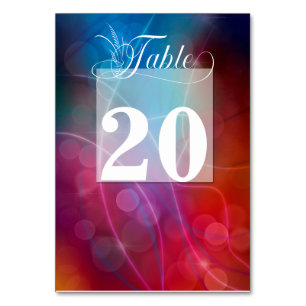 Red & Blue Ombre Bokeh und Typografie Hochzeit Tischnummer