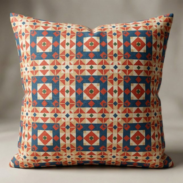 Red Blue Orange Geometric marokkanisches Bohemisch Stoff (Von Creator hochgeladen)