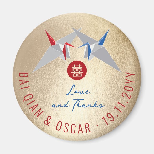 Red & Blue Paper Cranes asiatische Hochzeitsfeier  Magnet (Vorne)