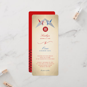 Red & Blue Paper Cranes Origami chinesische Hochze Einladung