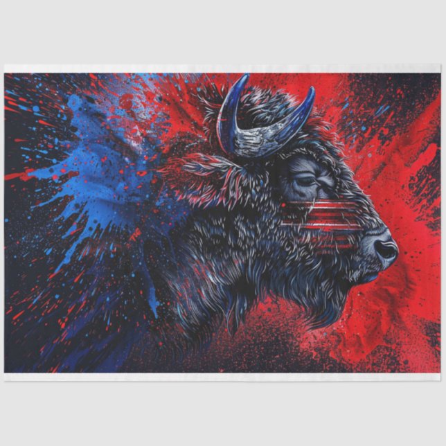 Red Blue Patriotic Buffalo Decoupage Seidenpapier (Vorderseite)