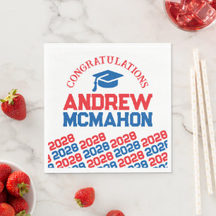 Red & Blue Personalisiert Graduation Party Paper Serviette