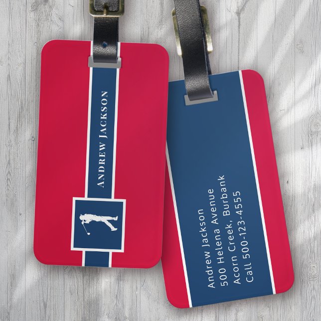 Red Blue Personalisiert Monogram Golfer Gepäckanhänger (Von Creator hochgeladen)