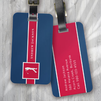 Red Blue Personalisiert Monogram Golfer Gepäckanhänger