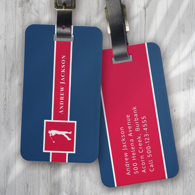 Red Blue Personalisiert Monogram Golfer Gepäckanhänger (Von Creator hochgeladen)