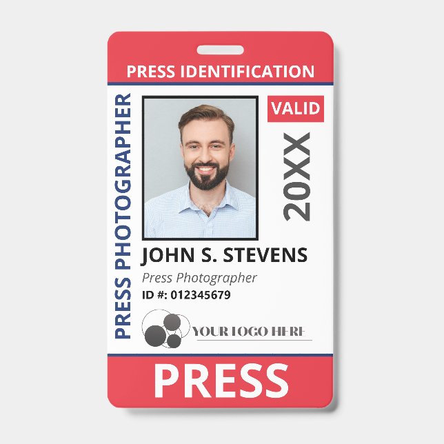 Red Blue Photo & Logo Press ID QR Code Ausweis (Vorderseite)