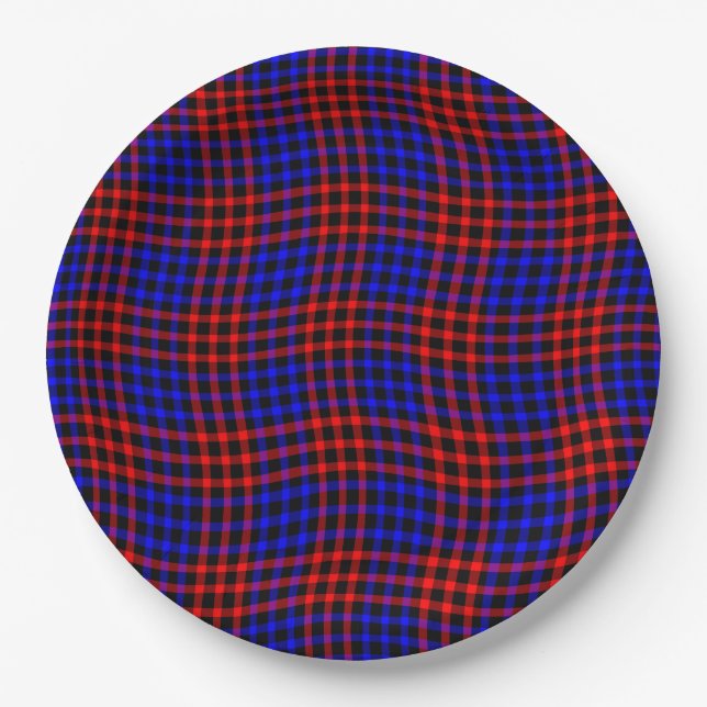 Red Blue Plaid Checker Seamless Pattern Pappteller (Vorderseite)