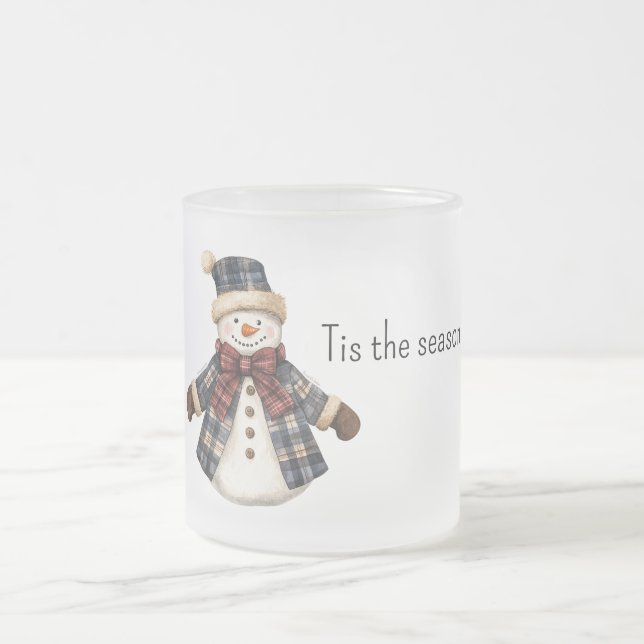 Red Blue Plaid Christmas Snowman Mattglastasse (Mittel)