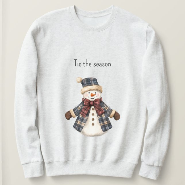 Red Blue Plaid Christmas Snowman Sweatshirt (Design vorne)