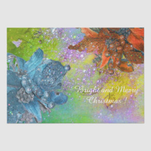 RED BLUE POINSETTIAS, XMAS STARTEN IN GRÜNEN GLITZ SEIDENPAPIER