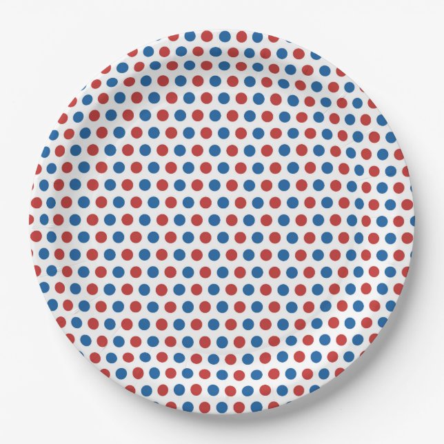 Red Blue Polka 4. Juli Plate Pappteller (Vorderseite)