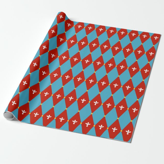 Red Blue Raute oder Diamond Motif Wrapping Pape Geschenkpapier (Ungerollt)